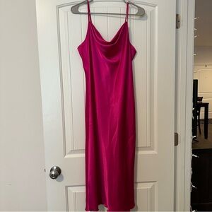 Magenta satin midi dress